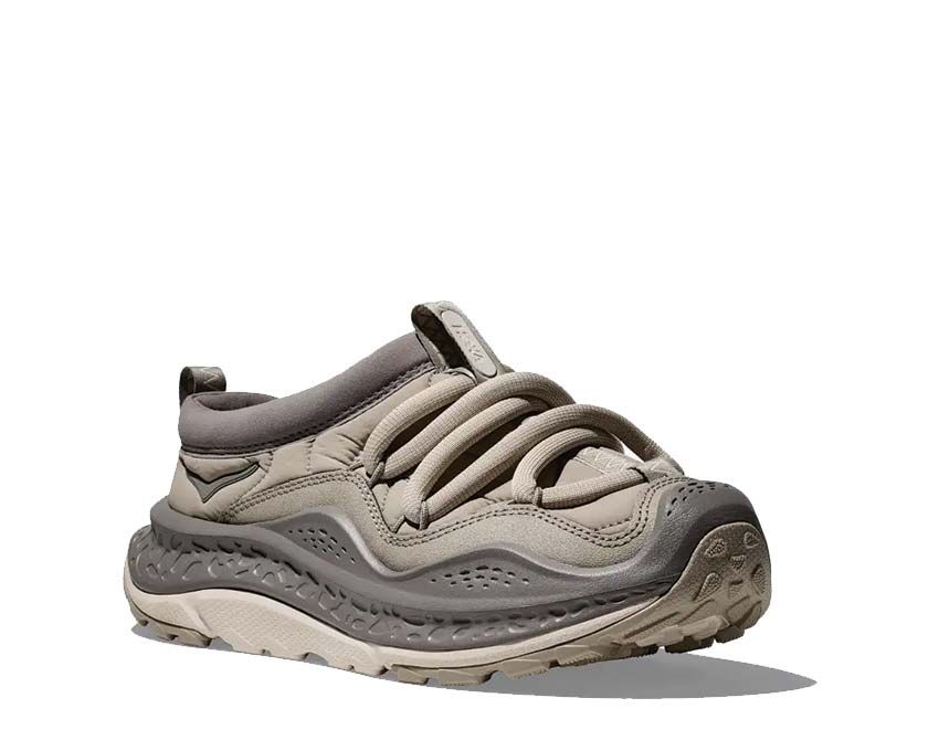 HOKA Ora Primo Farro Iron Ore vista lateral — tecnología Meta-Rocker