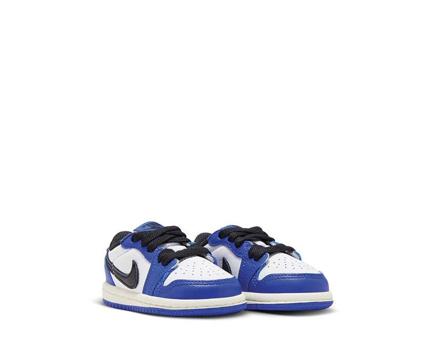Jordan 1 Retro Low OG White Game Royal vista lateral — cuero liso Jordan niños