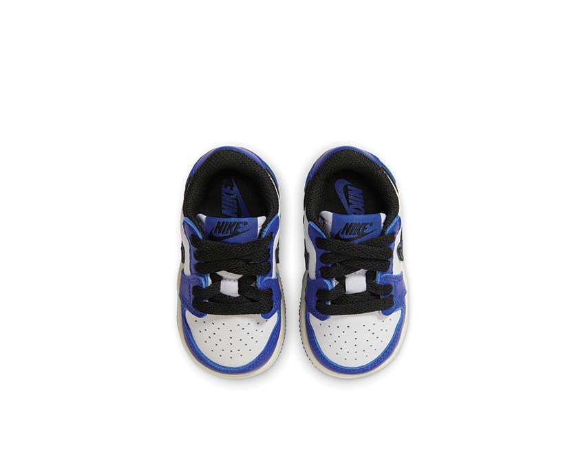 Jordan 1 Retro Low OG White Game Royal detalle — cuero vintage niños