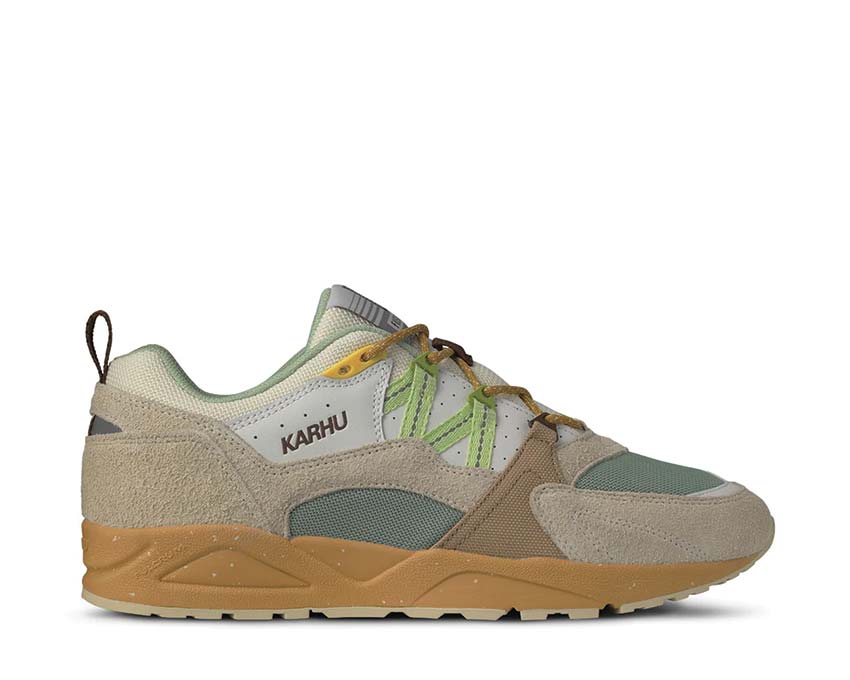 Karhu Fusion 2.0 x MÖLKKY Turtledove Shadow Lime — zapatilla hombre colaboración juego finlandés