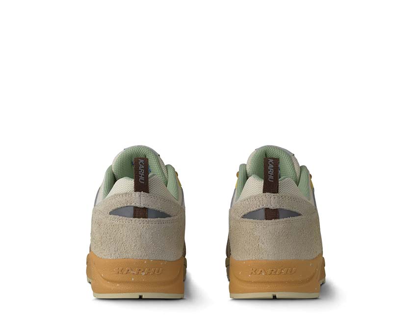 Karhu Fusion 2.0 x MÖLKKY Turtledove Shadow Lime suela — tecnología FULCRUM finlandesa