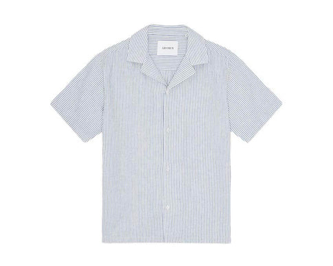 Les Deux Lukas Stripe Cotton Linen Shirt Washed Navy — chemise homme rayée