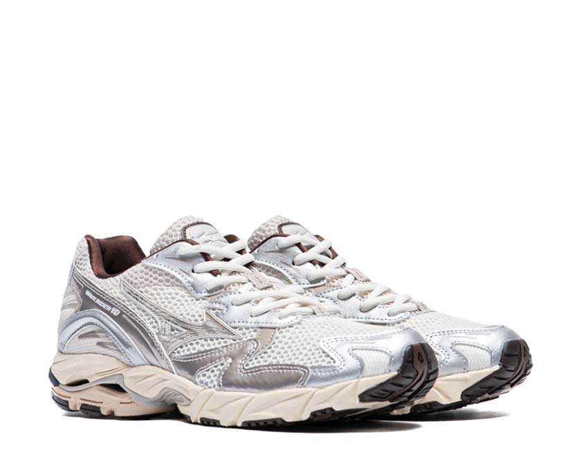 Mizuno Wave Rider 10 Metallic Pack 2 Khaki/Summer Sand vue latérale — mesh respirant