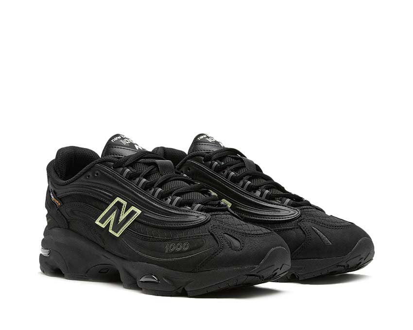 New Balance 1000 Cordura Black Neon vue latérale — empiècements néon contrastants