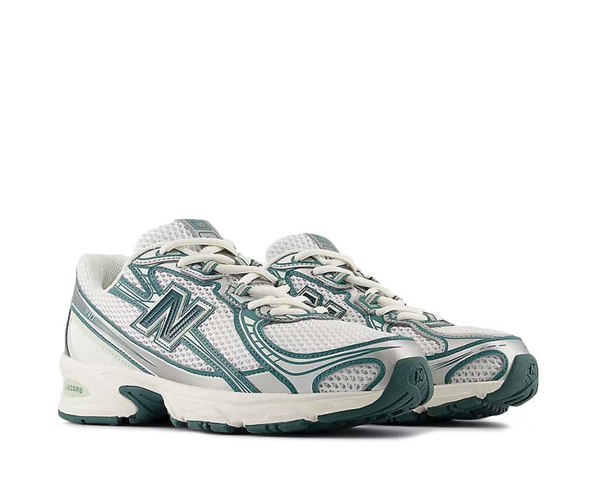 New Balance 740 White Marsh Green side view — chunky retro silhouette