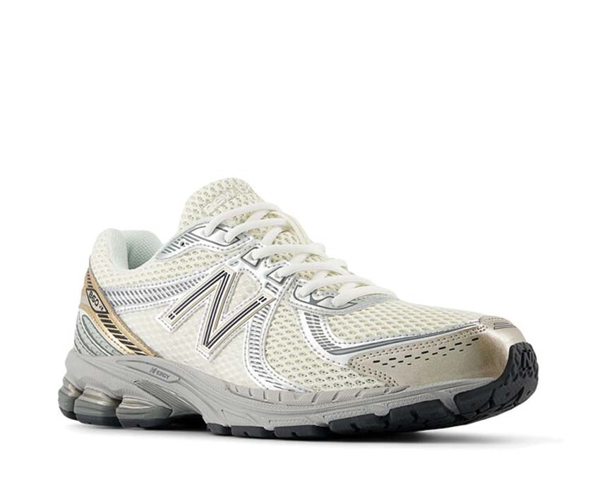 New Balance 860v2 Sea Salt Gold Metallic Seitenansicht — Vintage Profil