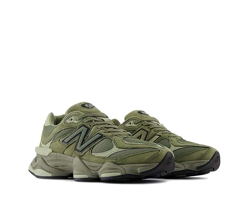 New Balance 9060 Dark Olivine Seitenansicht — Multi-Material Obermaterial
