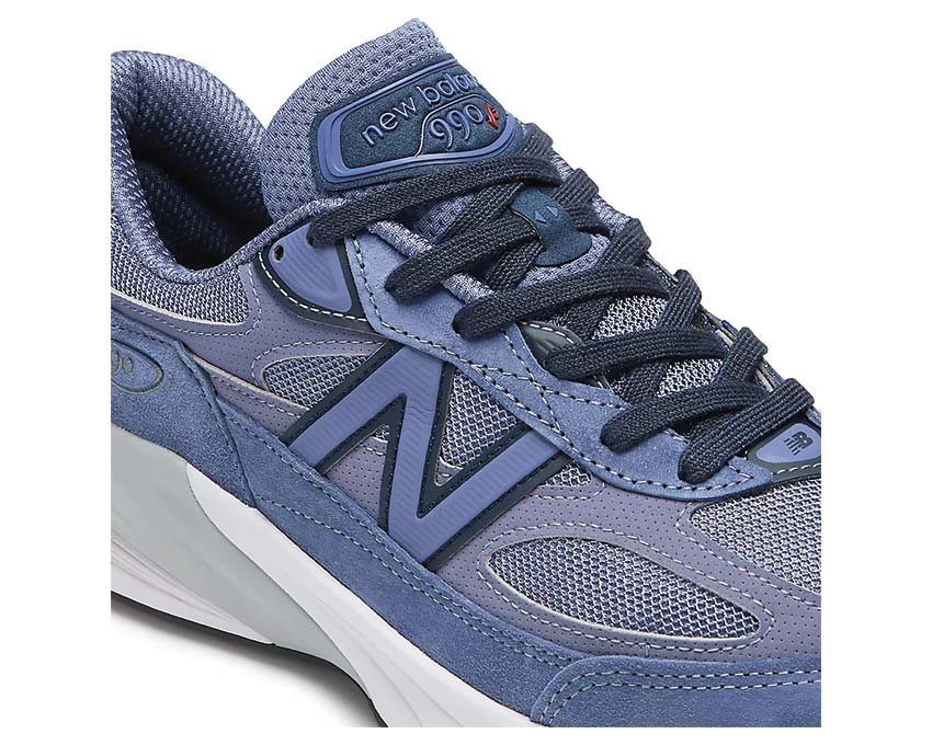 New Balance 990v6 Made in USA Purple Navy détail — suède et mesh haut de gamme