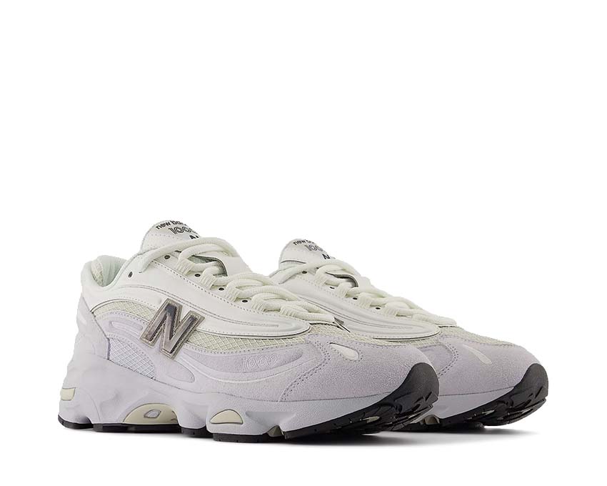 New Balance 1000 Pearl Grey vue latérale — empiècements suède texturé