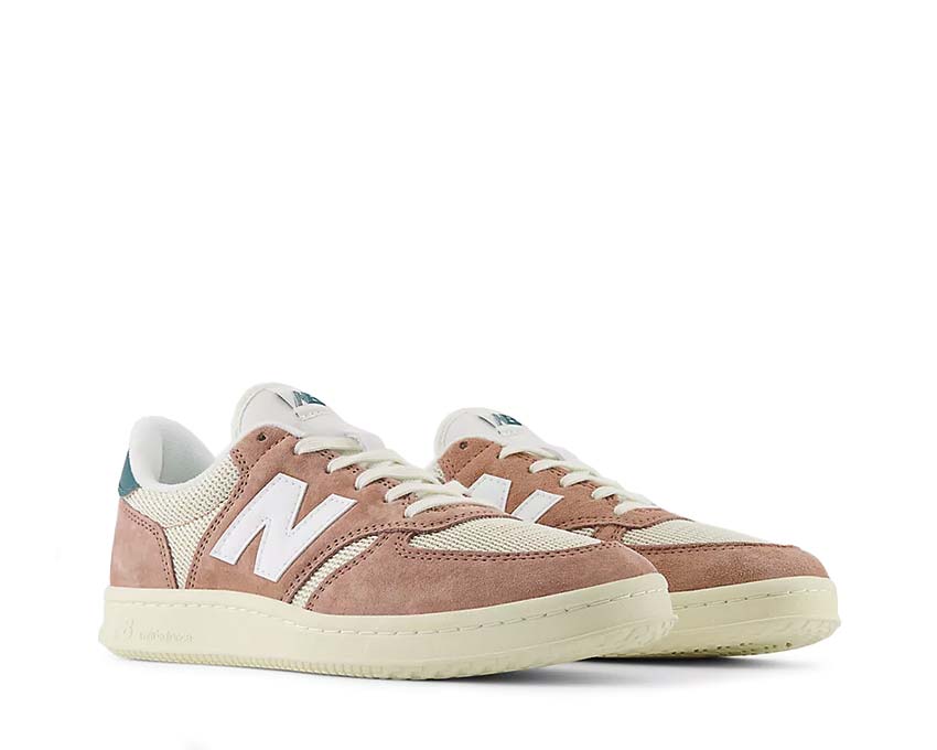 New Balance T500 Landslide/Linen/New Spruce vue latérale — tige cuir et toile légère