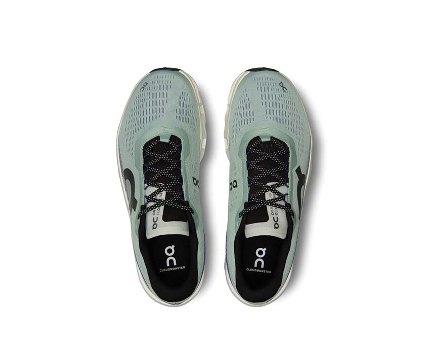 On Cloudmonster 2 Mineral/Aloe detalle — upper mesh zapatilla running hombre