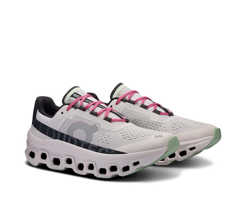 On Cloudmonster Frost/Black side view — CloudTec cushioning profile men