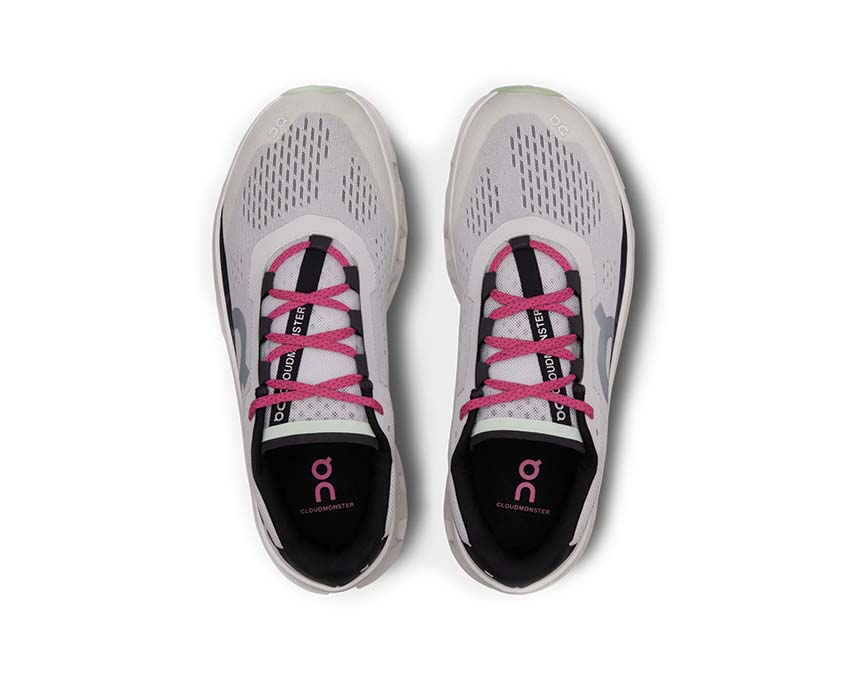 On Cloudmonster Frost/Black detail — mesh upper men's running shoe