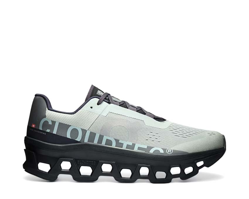 On Cloudmonster Glacier/Black — zapatilla running hombre amortiguación CloudTec larga distancia