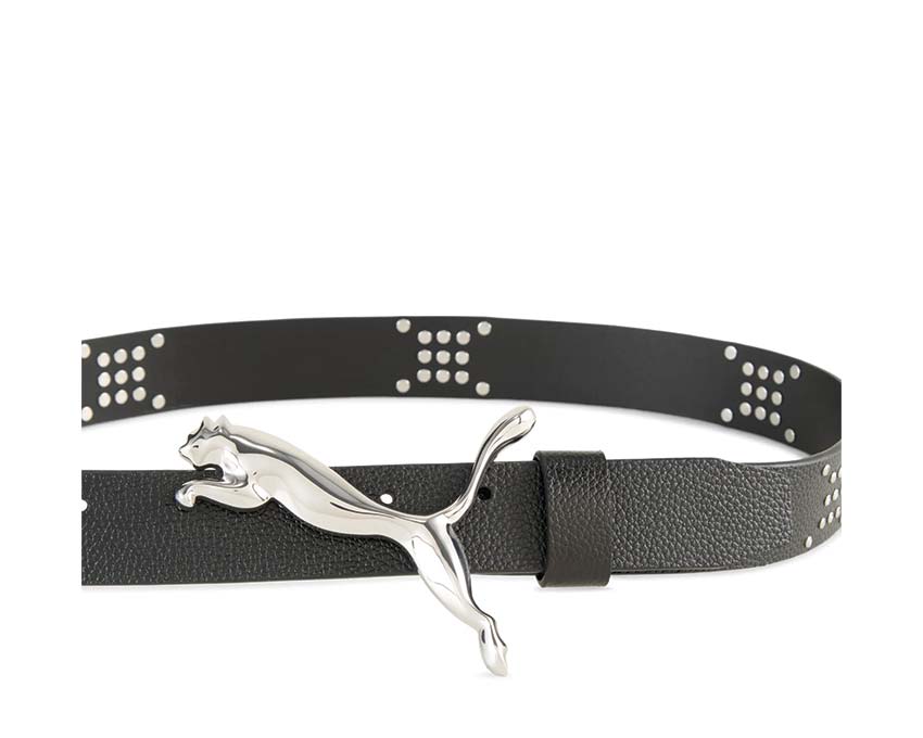 Puma x A$AP Rocky Cat Belt Black détail — boucle Cat A$AP Rocky noire