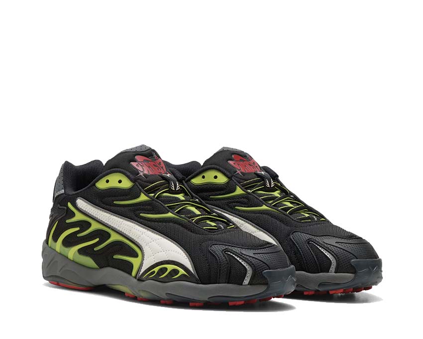 Puma x ASAP ROCKY Inhale Mesh Black White Lime vista laterale — design mesh