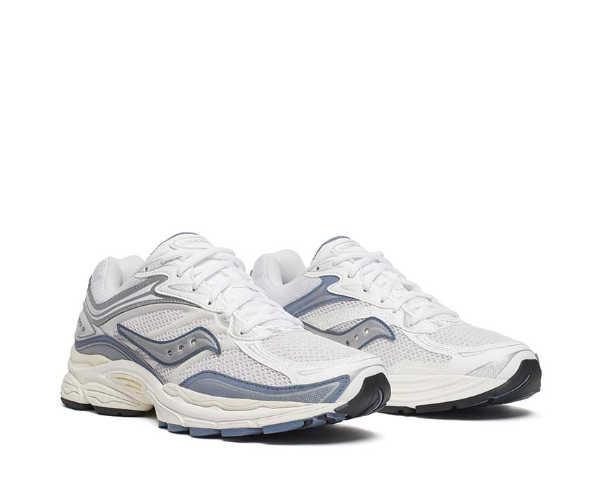 Saucony Progrid Omni 9 XLD Ivory Blue vista lateral — parte superior de malla transpirable
