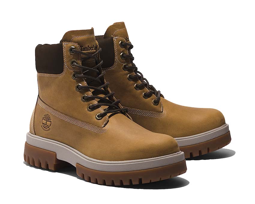 Timberland Arbor Road Mid Lace Waterproof Wheat vista lateral — nubuck wheat clásico