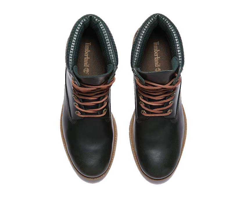 Timberland Premium 6 Inch Vert détail — lacets ronds logo vert forêt Timberland