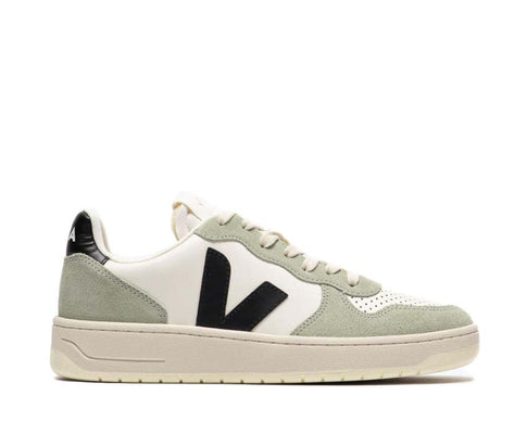 Veja V-10 Leather Pure Black Clay — sneaker donna pelle nero argilla