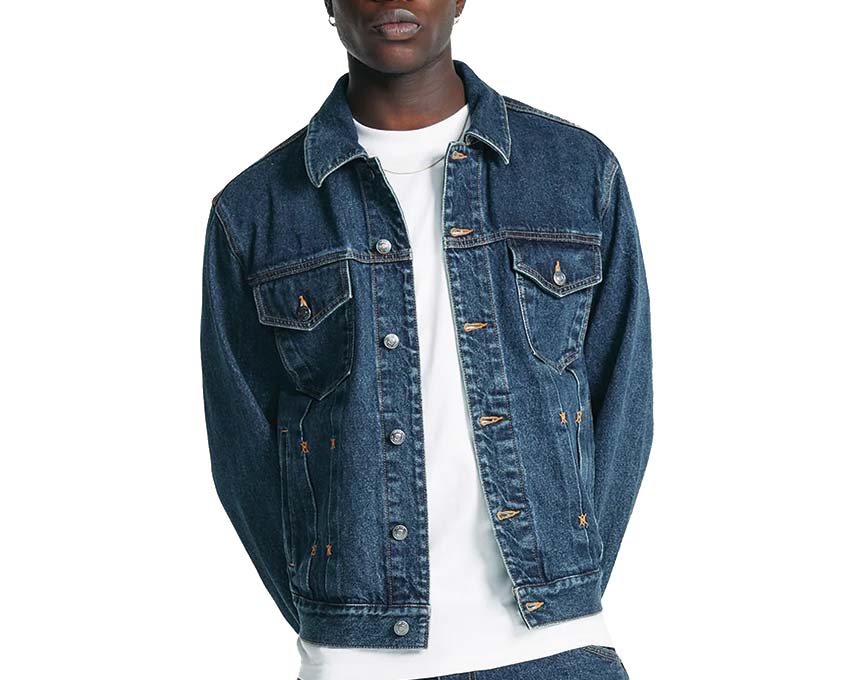 Daily Paper Bomi Denim Jacket Blue détail — coutures contrastées