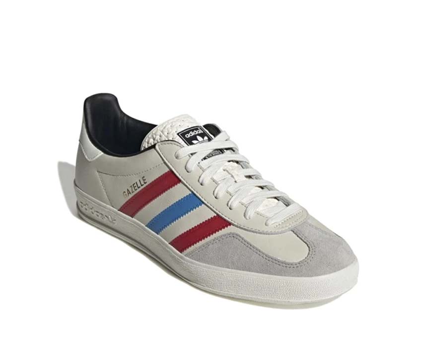 Adidas Gazelle Indoor White vue latérale — 3 bandes daim profil épuré
