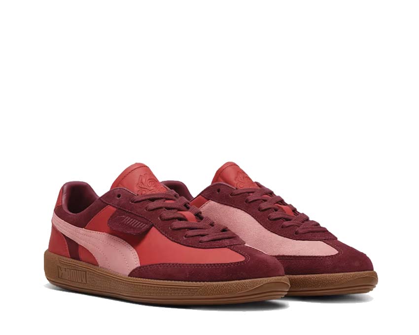 Puma Palermo Palomo Regal Red Passion Fruit vista lateral — cuero rojo royal y rosa