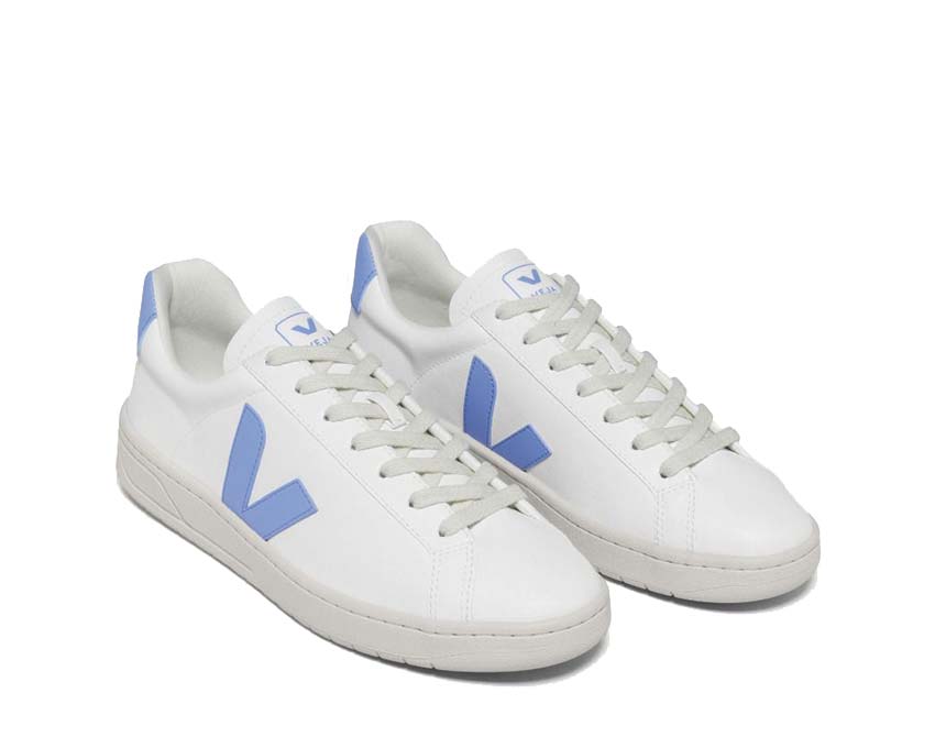 Veja Urca White/Aqua vista lateral — cuero lavado bicolor