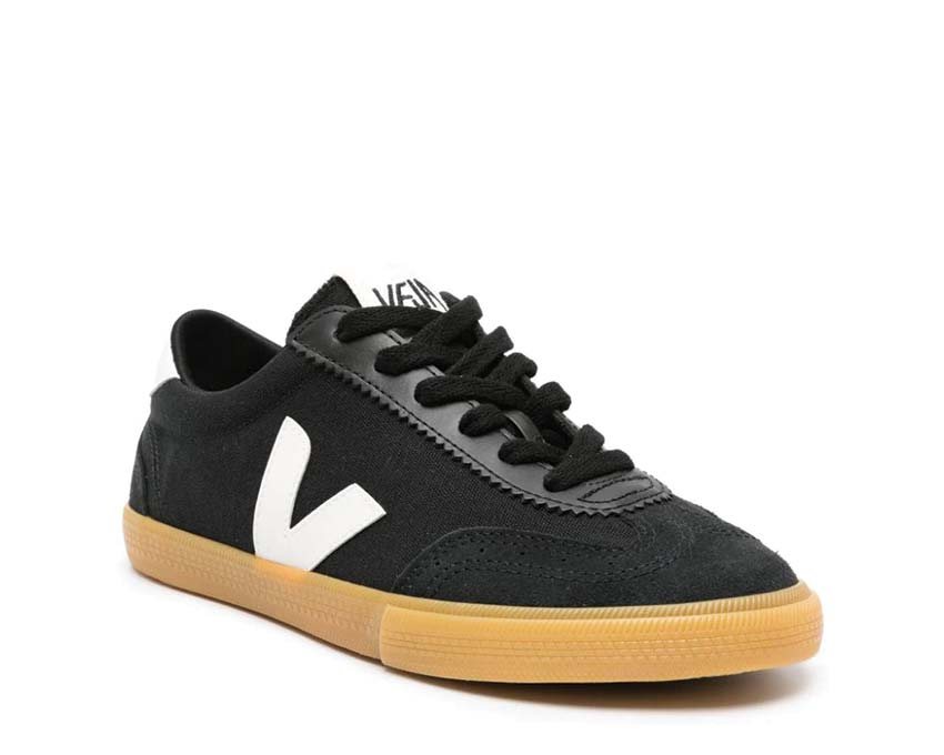 Veja Volley Black/White vista laterale — tela cotone biologico