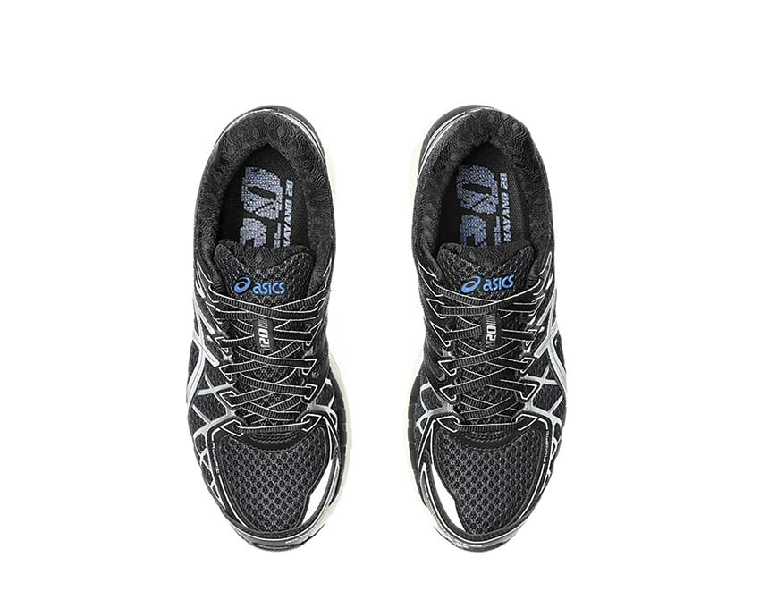 Asics Gel Kayano 20 Black Silver Black/Pure Silver vista trasera — amortiguación Gel estabilidad