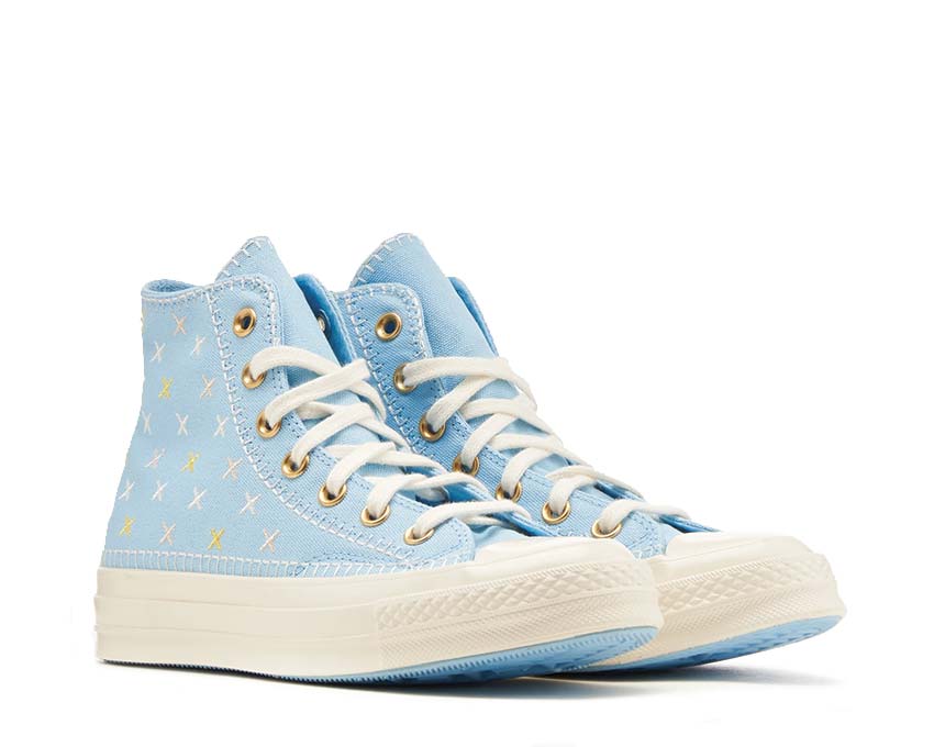 Converse Chuck 70 Hi True Sky/Egret semelle — semelle vulcanisée blanche épaissie