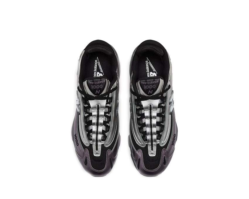 New Balance 1000 Metallic Dark Ice Wine détail — finitions métalliques