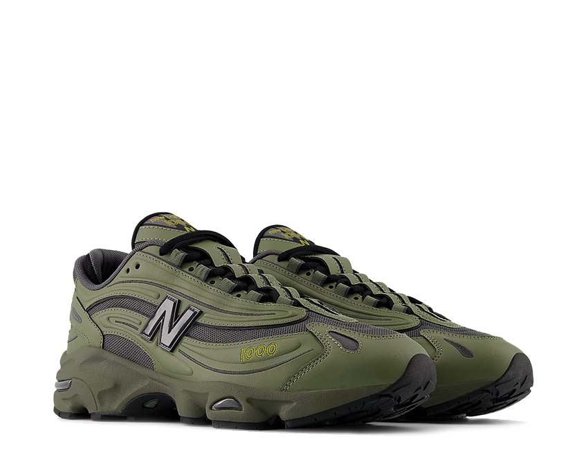 New Balance 1000 Dark Olivine Magnet vista lateral — upper Gore-Tex