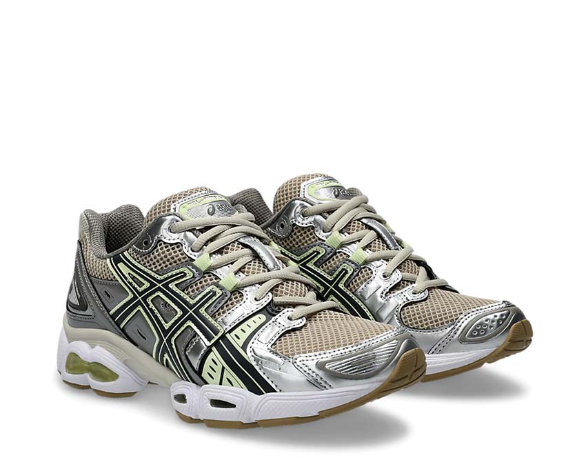 Asics Gel Nimbus 9 Feather Grey Carrier Grey vue latérale — tige mesh femme noirfonce.eu