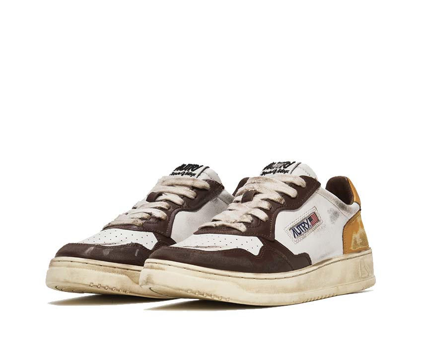 Autry Super Vintage Low Leat White Brown vue latérale — cuir blanc et marron