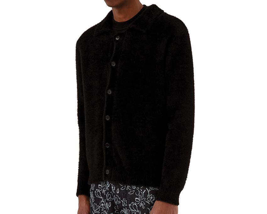 Arte Kyle Fluffy Cardigan Black side view — soft textured material