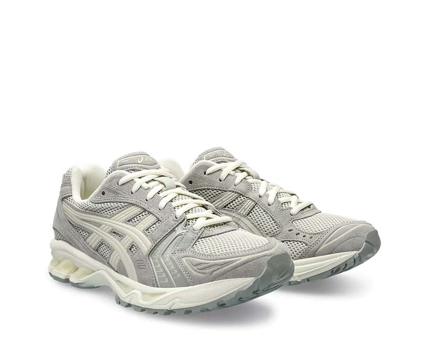 Asics Gel Kayano 14 White Sage Smoke Grey vista laterale — tomaia in mesh