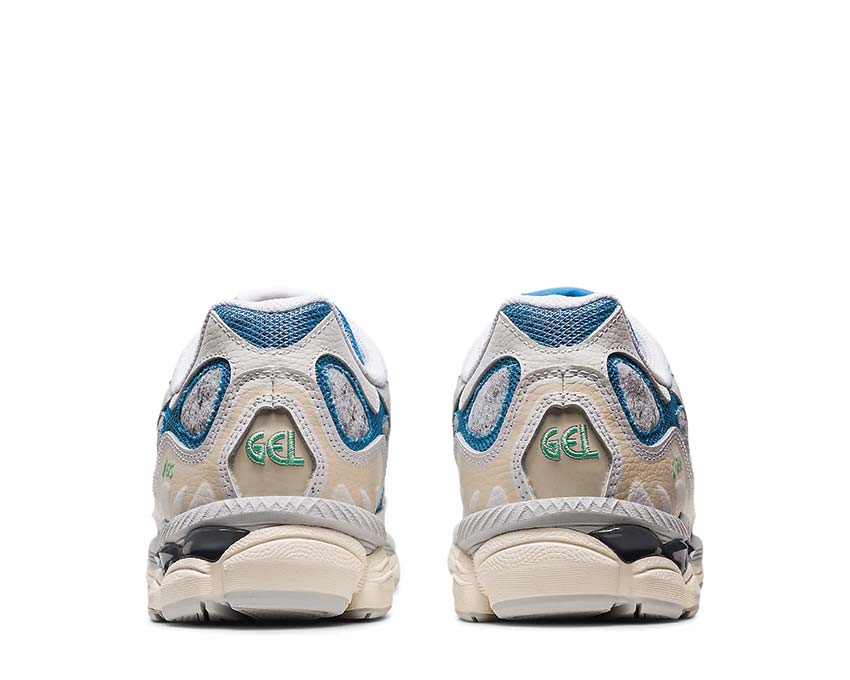 Asics Gel NYC White/Dolphin Blue détail — mesh et cuir style urbain