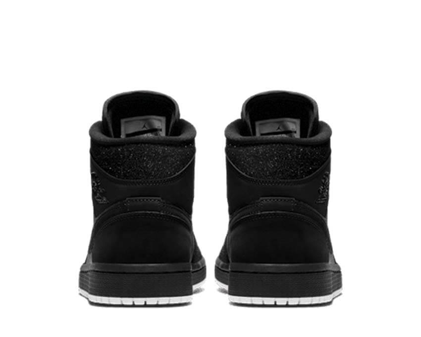 Air Jordan 1 Mid W Black — détail talon swoosh Nike femme noir