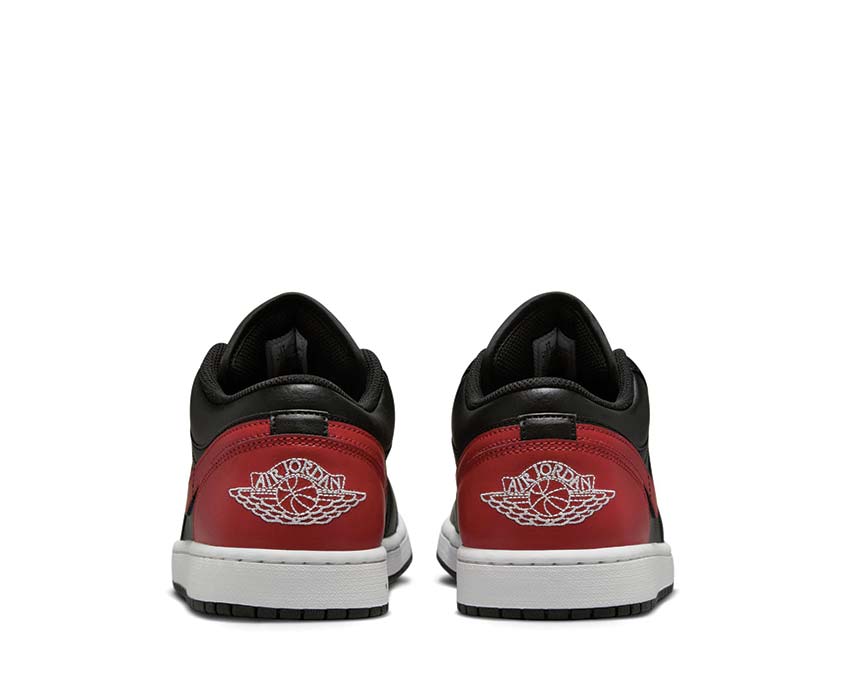 Jordan Air Jordan 1 Low Bred Black Varsity Red Summit White detalle — cuero Varsity Red