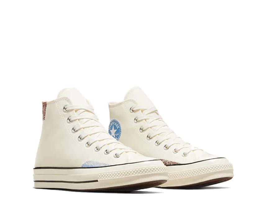 Converse Chuck 70 Hi Egret Light Blue side view — cream white blue canvas