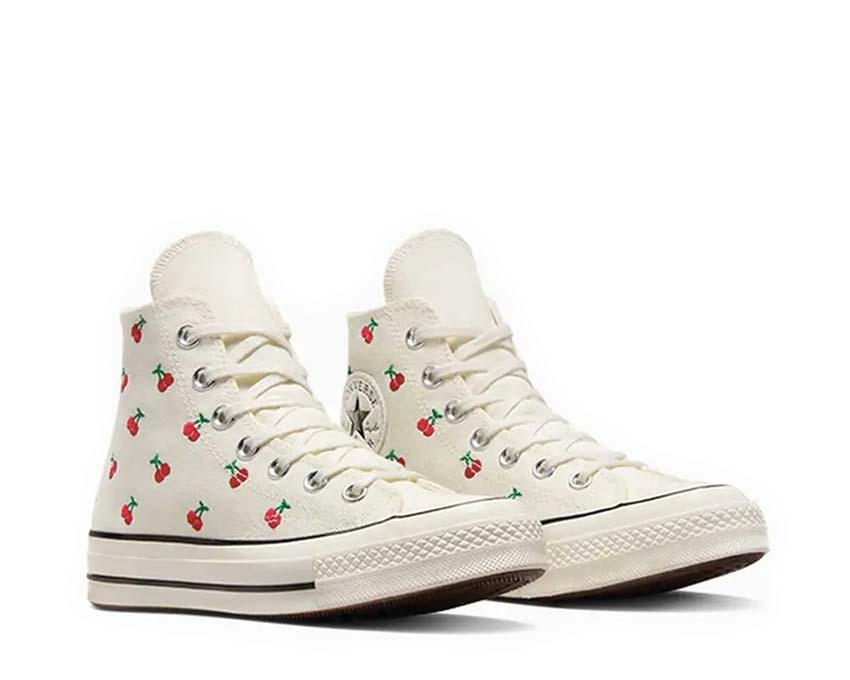 Converse Chuck 70 Hi Egret Black Red vista lateral — lona gruesa
