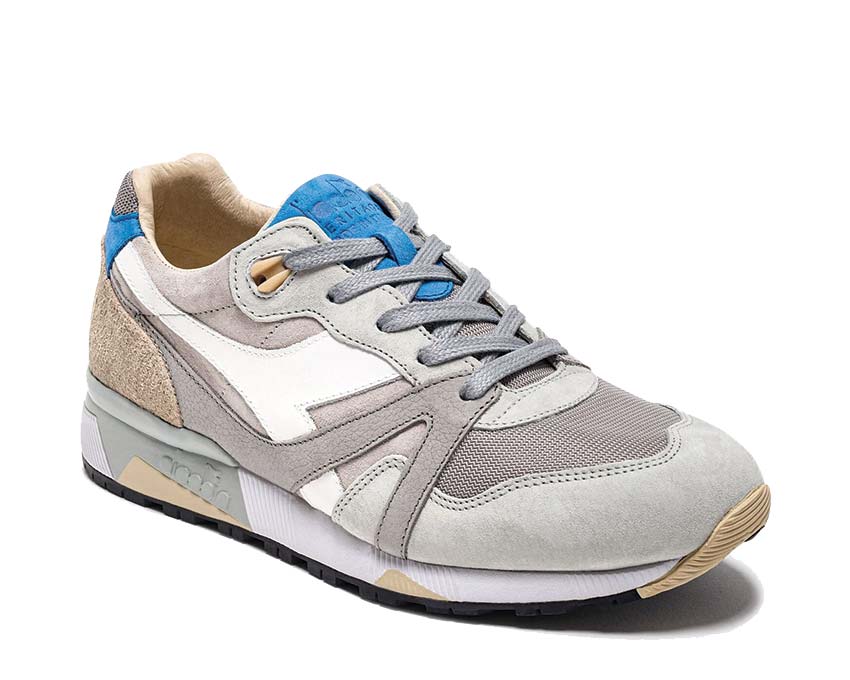 Diadora N9000 Italia Nickel Free vista lateral — perfil cuero blanco
