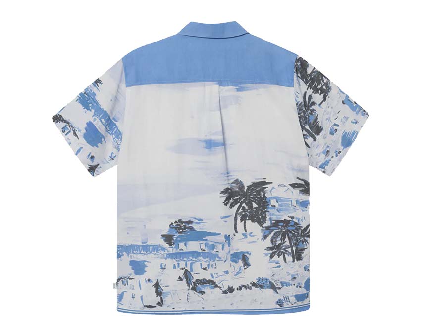 Les Deux Coastal AOP SS Shirt Washed Denim Blue vista lateral — denim washed