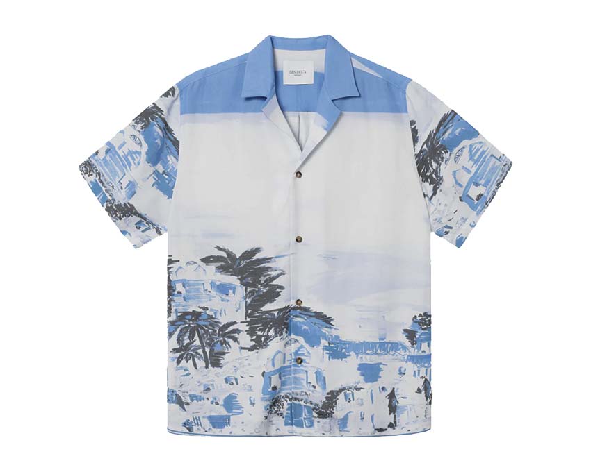 Les Deux Coastal AOP SS Shirt Washed Denim Blue — camisa unisex AOP denim