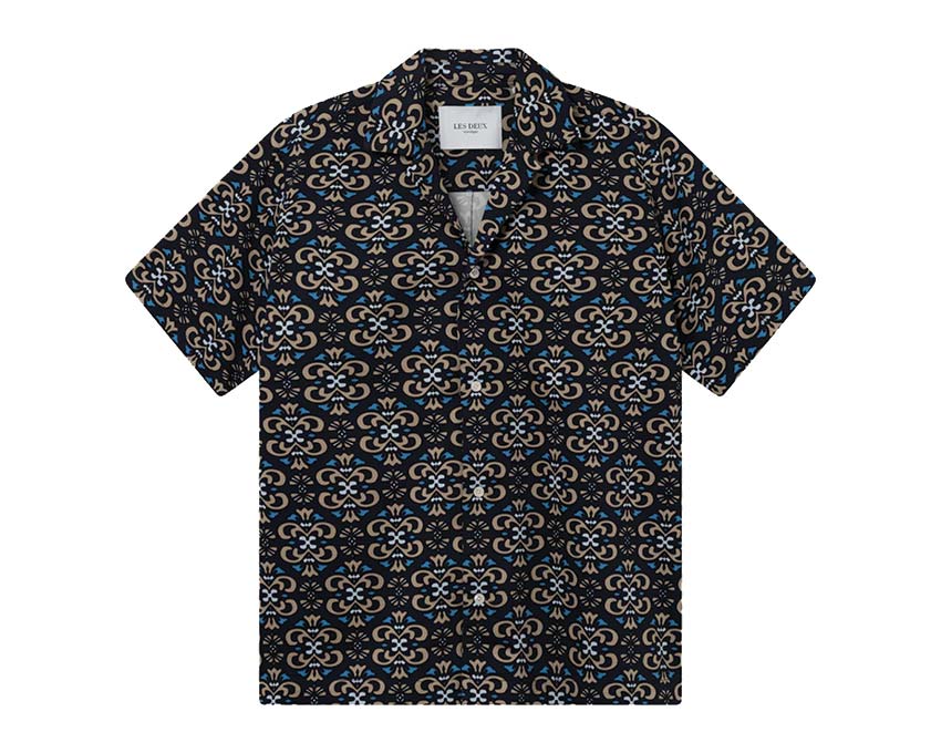 Les Deux Hendrix AOP SS Shirt Dark Navy — chemise homme AOP marine imprimé