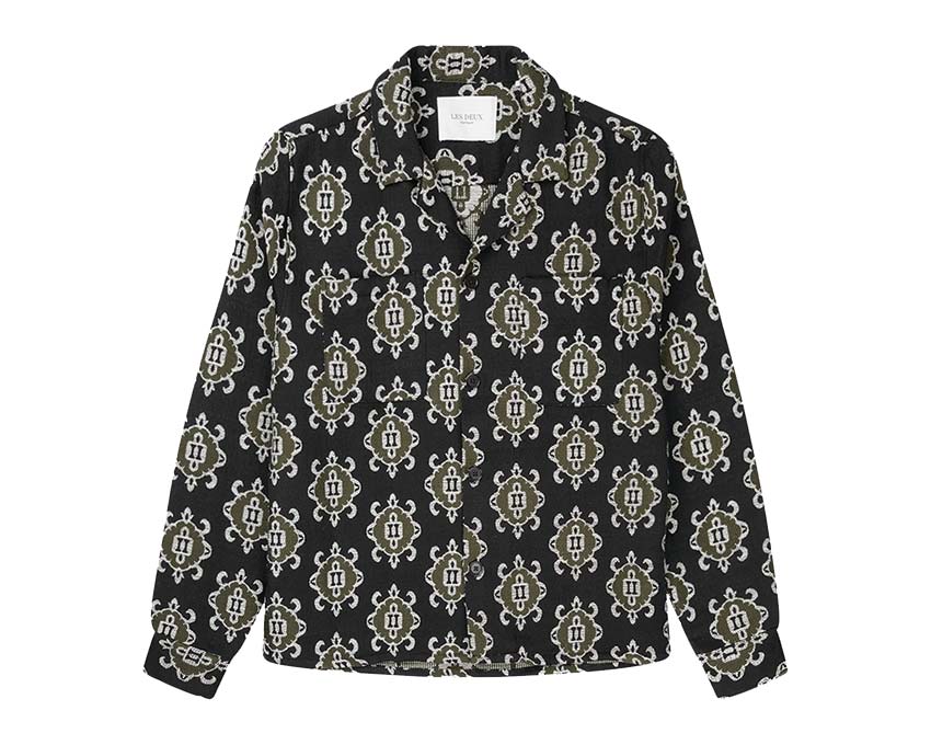 Les Deux Isaac Jacquard Overshirt Black Olive — unisex jacket jacquard oversize