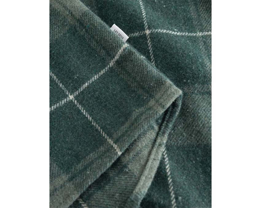 Les Deux Lennon Check Shirt Olive Dusty Moss detail — buttoned cuffs