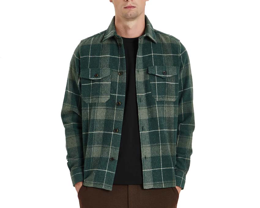 Les Deux Lennon Check Shirt Olive Dusty Moss side view — check flannel casual