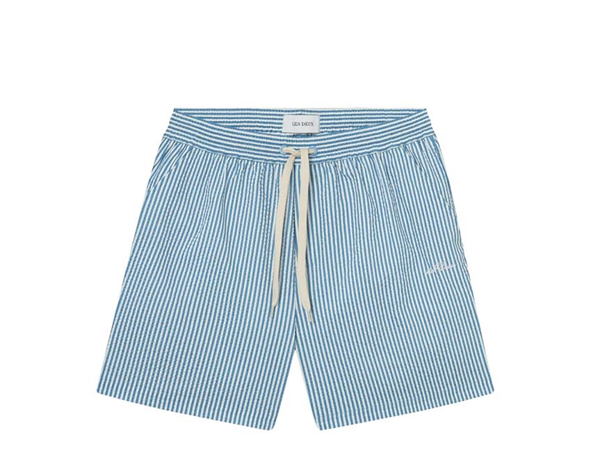 Les Deux Stan Stripe Seersucker Swim Shorts Denim — Unisex-Badeshort gestreift